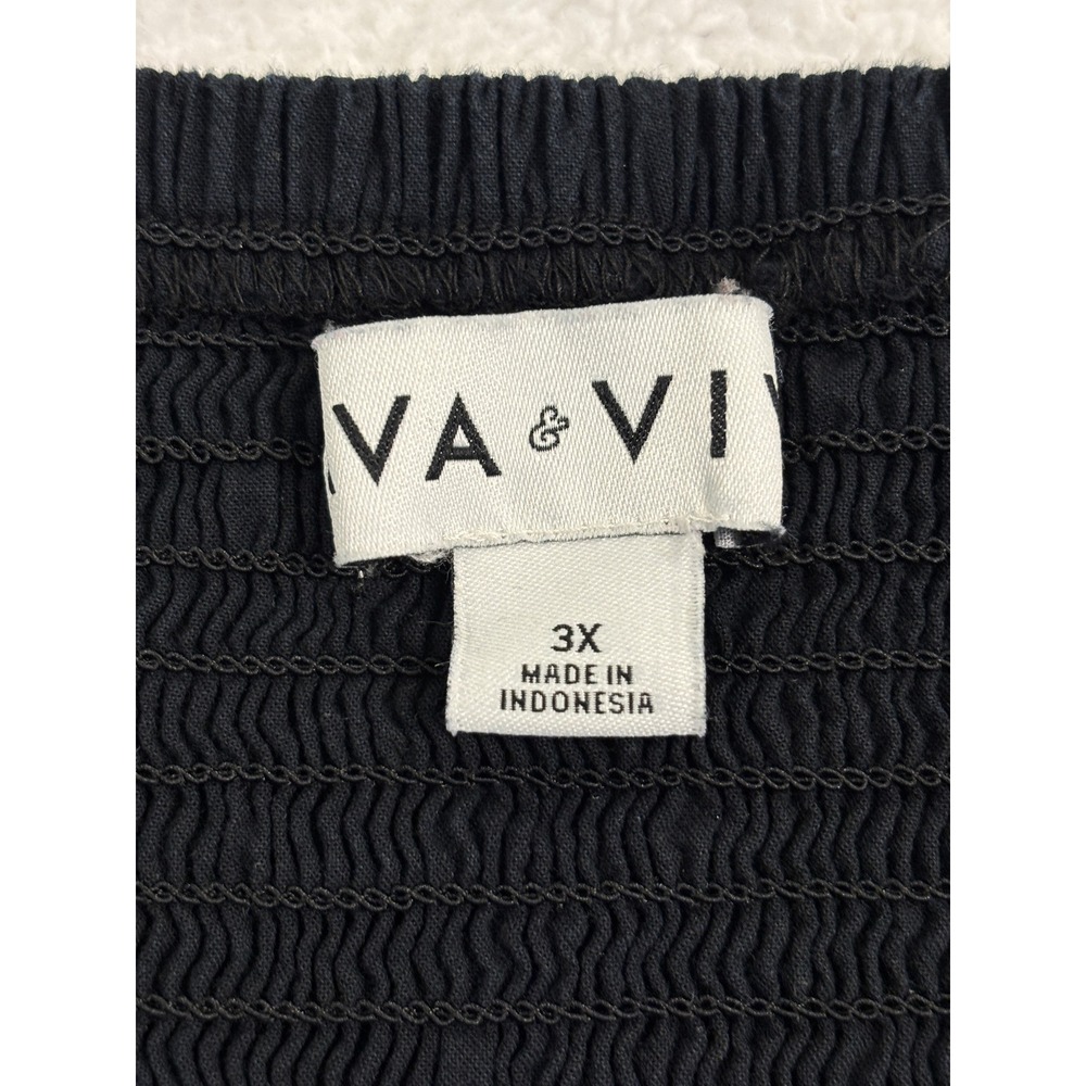 Ava & Viv Black Green Embroidered Tiered Midi Dress Plus Size 3X Boho Smocked - Picture 3 of 5